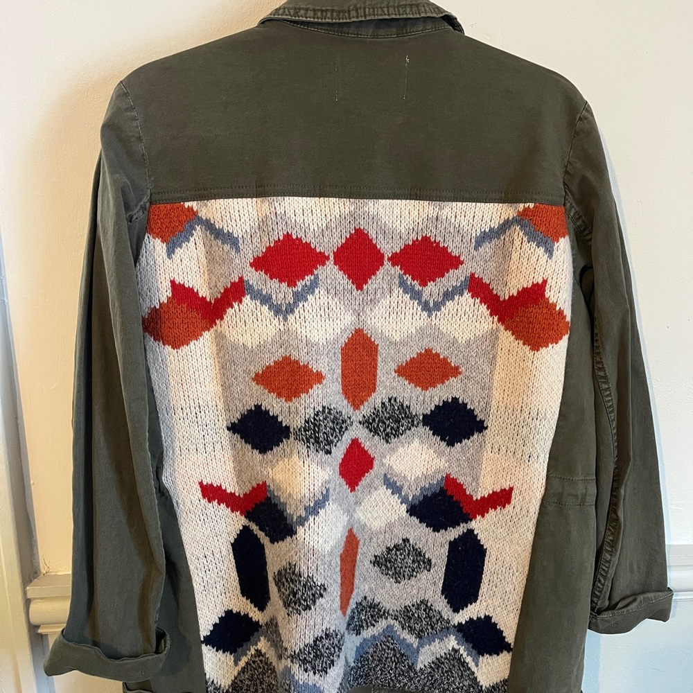 Anthropologie Jacket Olive Green with Sweater Panel